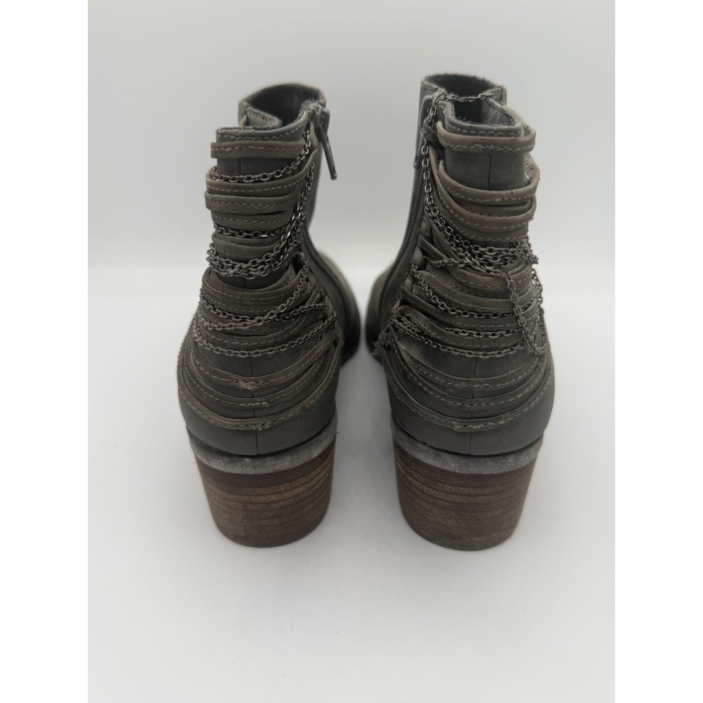 Steve Madden Womens Gray Leather Caged Chain Link Ankle Boots Block Heel Sz 9.5